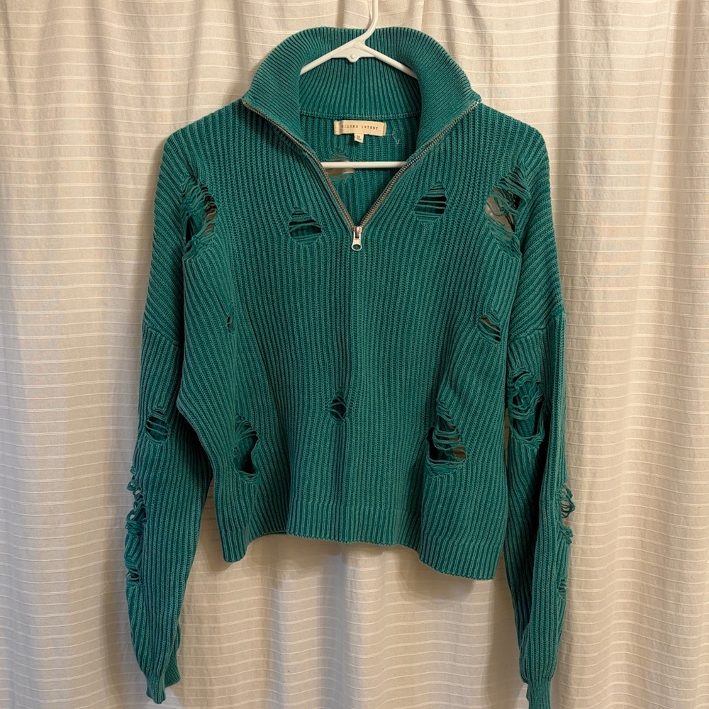 Gilded Intent Teal Cowl Neck Sweater